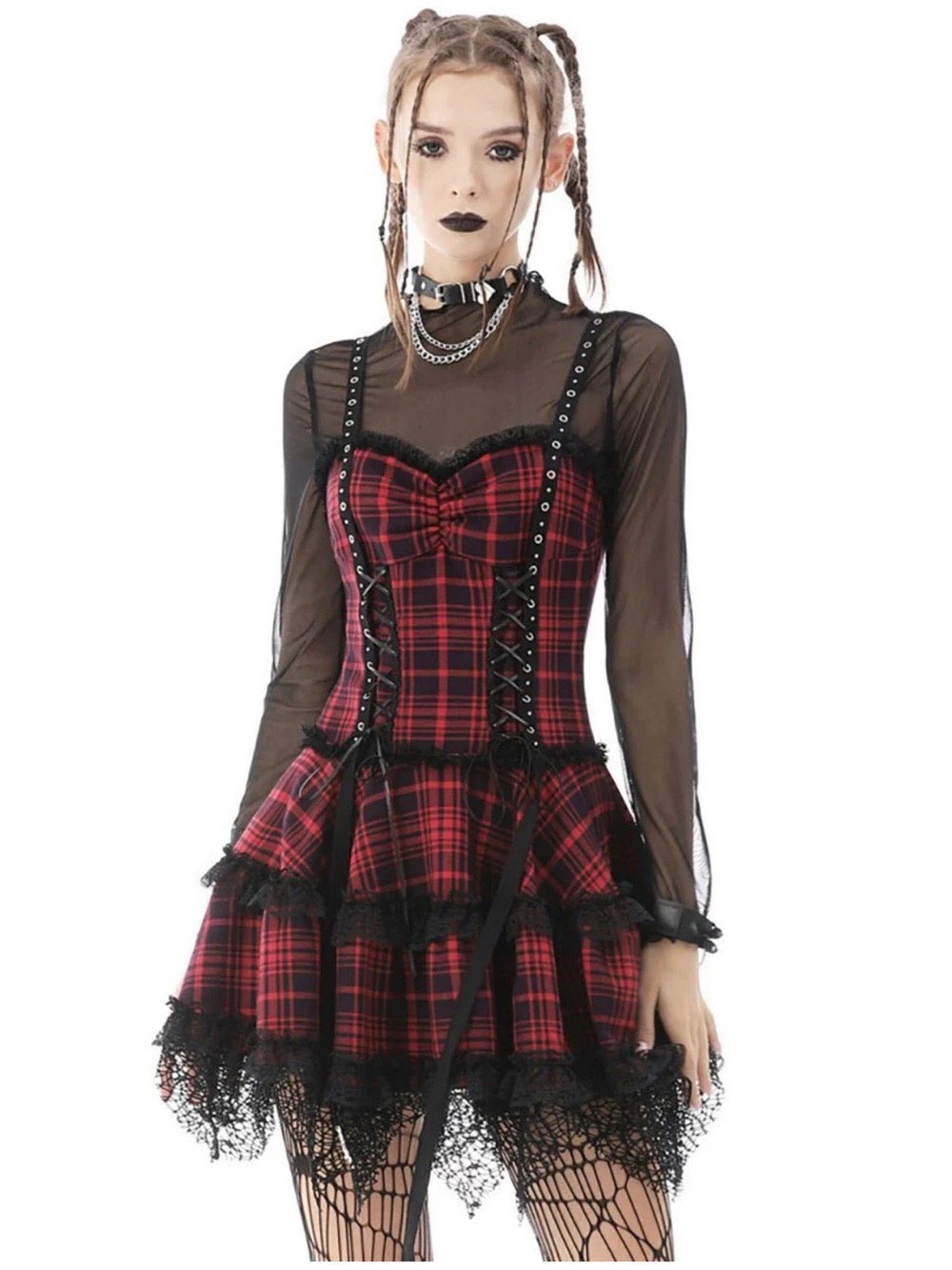 NWT Dark in Love Girl in the Band Plaid Punk Dress L